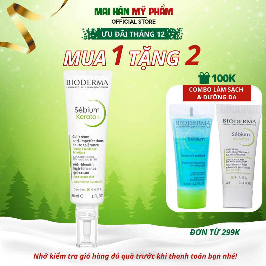 Kem dưỡng hỗ trợ giảm mụn chuyên sâu cho da mụn nhẹ đến trung bình Bioderma Sébium Kerato+ 30ml