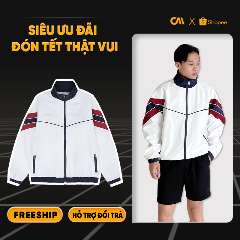 Áo khoác dù màu trắng phom rộng unisex 6 dành cho nam nữ