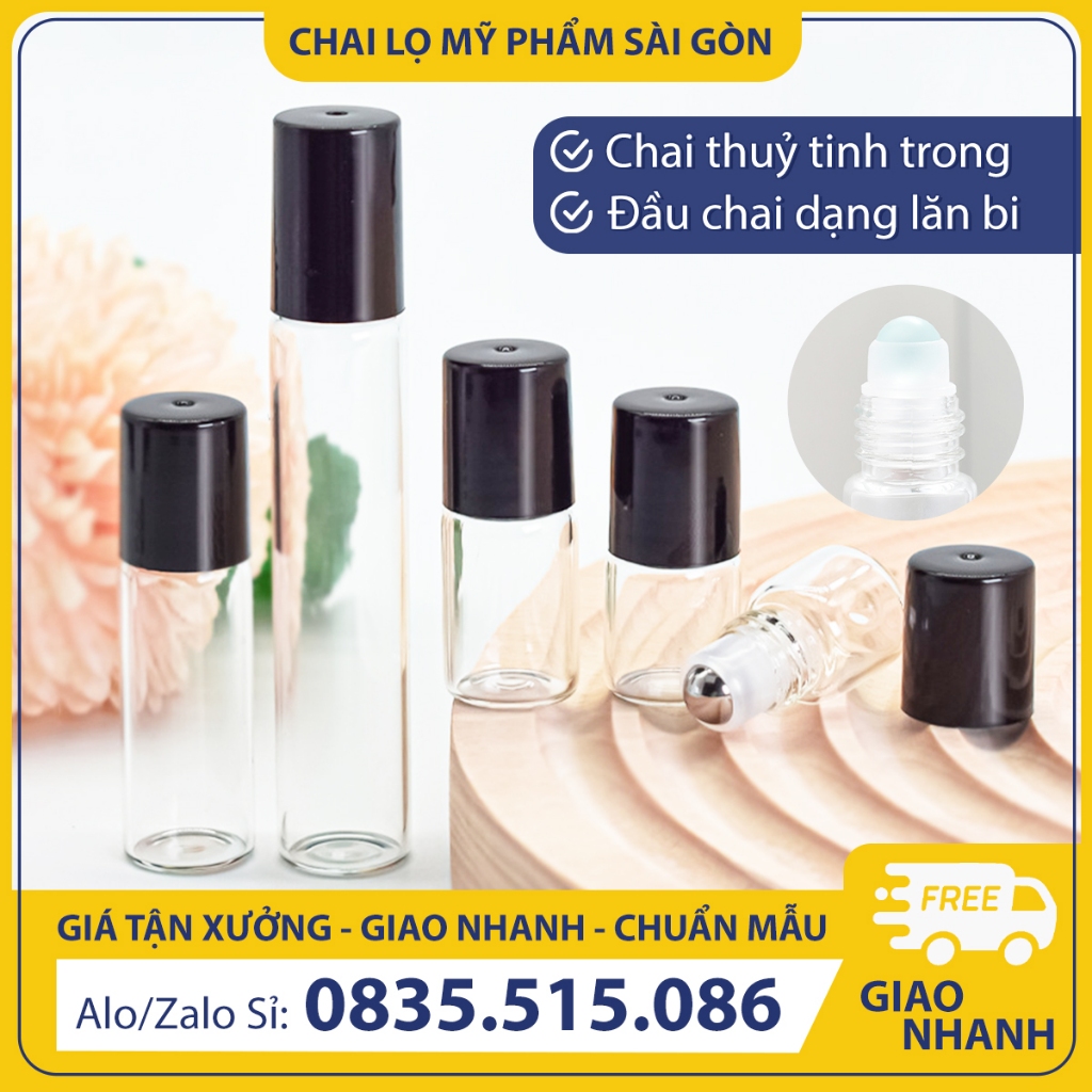 Chai thủy tinh chiết nước hoa, tinh dầu 1ml/ 2ml/ 3ml/ 5ml, chai lăn bi chiết nước hoa, nhỏ gọn - BuyOne - BOPE22