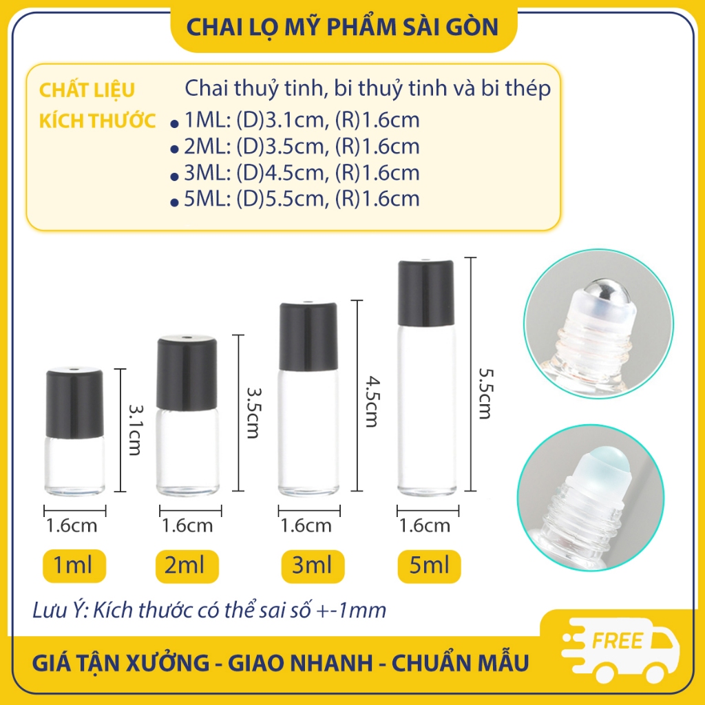 Chai thủy tinh chiết nước hoa, tinh dầu 1ml/ 2ml/ 3ml/ 5ml, chai lăn bi chiết nước hoa, nhỏ gọn - BuyOne - BOPE22