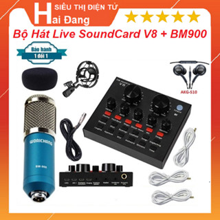 Combo Soundcard V8 AQTA Chính Hãng Bluetooth + Mic Karaoke Livetream BM 900, Có AutoTune Chuẩn Phòng Thu