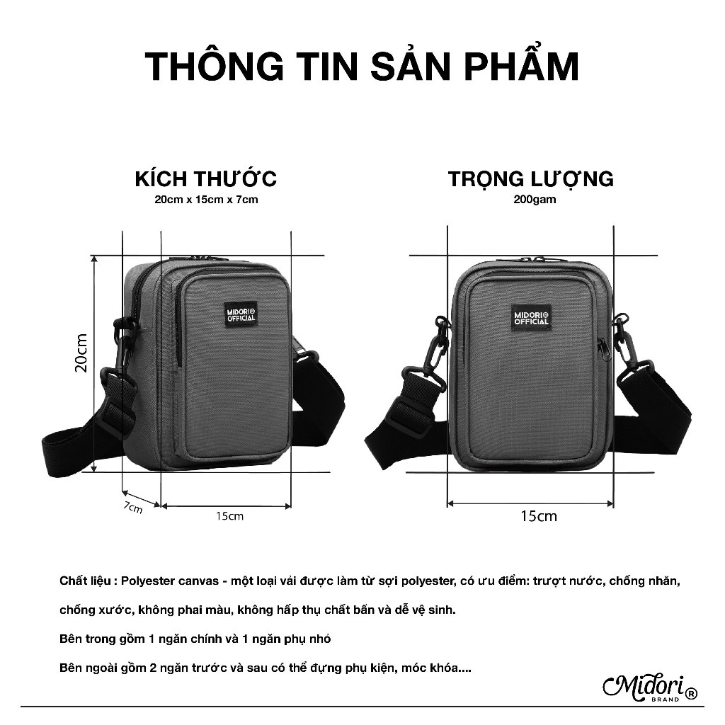 Túi Đeo Chéo Nam Nữ LEONIDAS Thời Trang Unisex Du Lịch Polyester Chống Nước Local Brand| Midori Studio