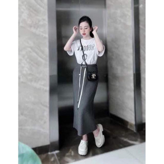 Chân Váy Len Midi Bút Chì Cạp Chun Co Giãn
