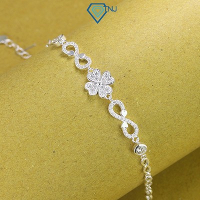 Lắc tay nữ cỏ 4 lá đính full Moissanite kèm thẻ tra cứu hoạ tiết vô cực sang trọng LTNM0005 - Trang Sức TNJ