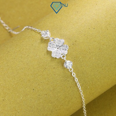 Lắc tay bạc nữ đính full Moissanite cao cấp kèm thẻ tra cứu cỏ 4 lá may mắn LTNM0004 - Trang Sức TNJ