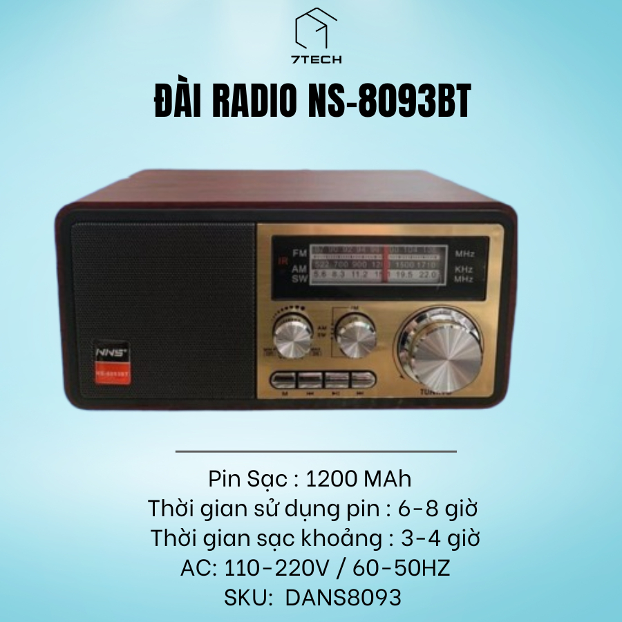 Đài Radio NS-8093BT, Bluetooth Chính Hãng NNS, Bắt Sóng FM, AM, /USB/TF, có cổng thẻ nhớ