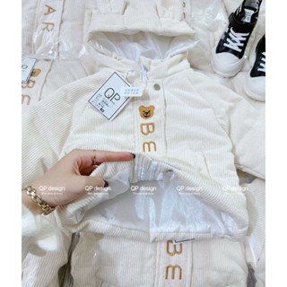  Áo khoác nhung áo phao nhung dài tay tai gấu cho bé từ 9-30 kg 