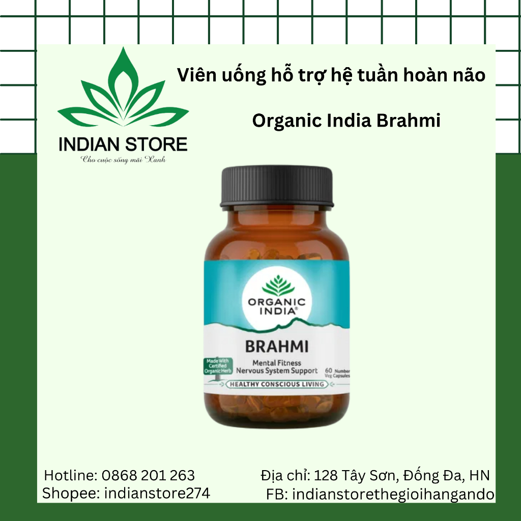 Viên uống hỗ trợ tuần hoàn não Organic India Brahmi