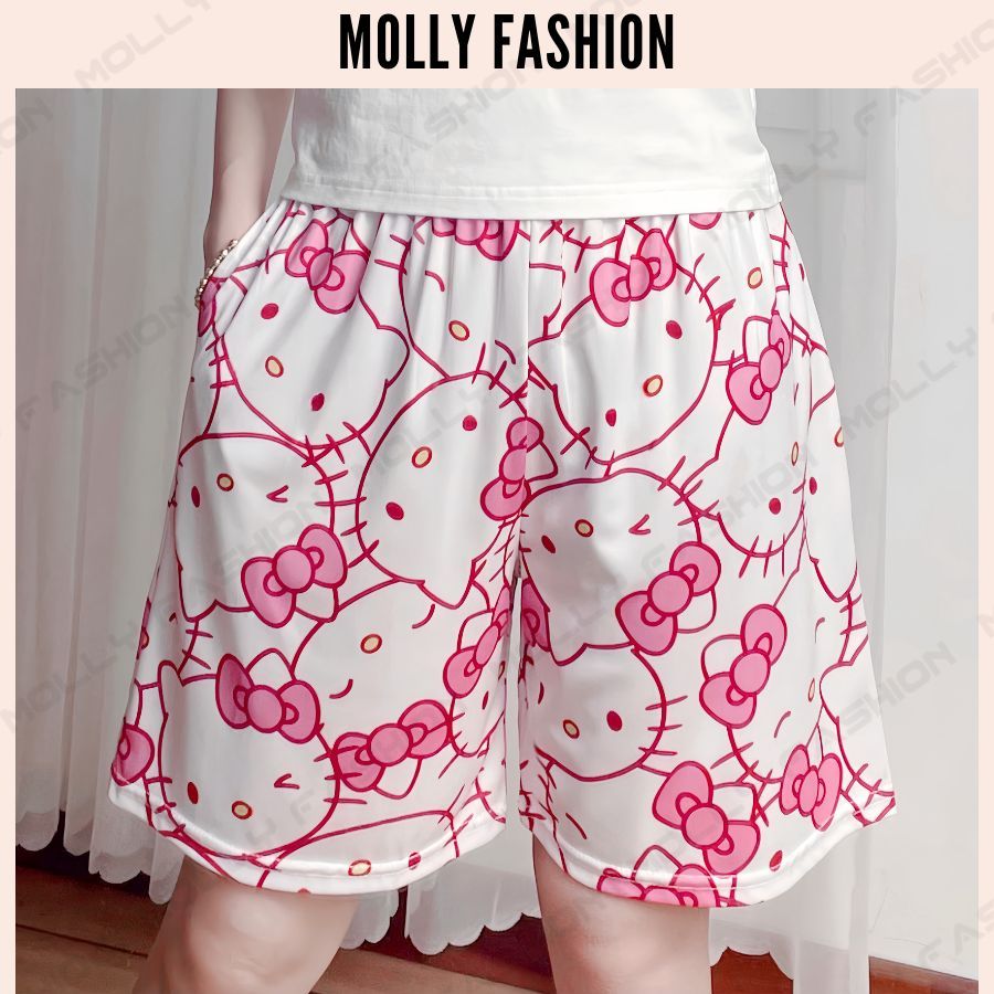 Quần Short hoạt hình Unisex KITTY FACE ❤️ Quần đùi nam nữ mặc nhà Freesize 38-65kg Molly Fashion