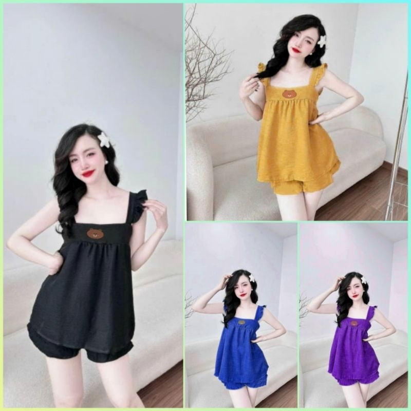 Đồ Bộ Ngủ Quần Đùi Chất Lụa Xốp Mát Mềm Cho Nữ Mặc Nhà