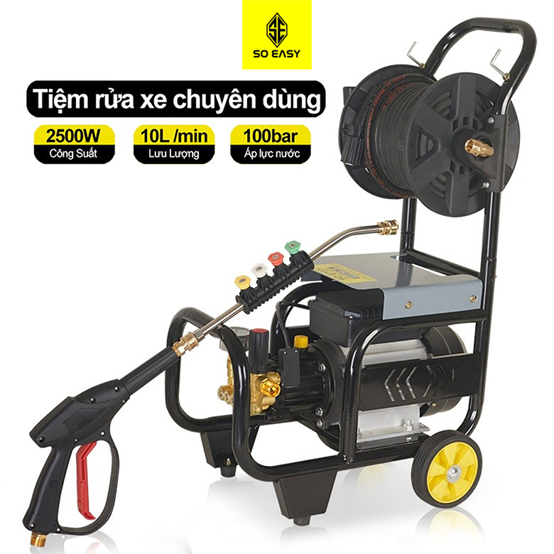 [Shopee] Máy rửa xe công nghiệp mini cao áp tiệm rửa xe máy ô tô, động cơ từ, SOEASY 2500W SE015G-15M