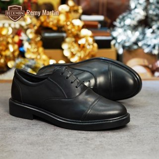 Beckman - Giày Tây Nam Oxford Captoe Có Chun Da Bò Đen Patina - BMHA11DP - Giày Da Công Sở Tiện Lợi