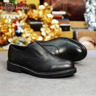  Beckman - Giày Tây Nam Oxford Slip-on Da Bò Màu Đen Patina  - BMHA06DP - Giày Da Công Sở Không Dây 