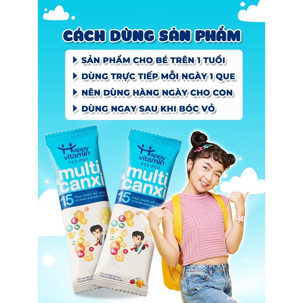 [ Mua 10 Tặng 1 Kẹo Mút Sắt ] Happy Vitamin Kẹo Mút Bổ Sung Canxi Cho Bé  Hỗ Trợ Phát Triển Chiều Cao