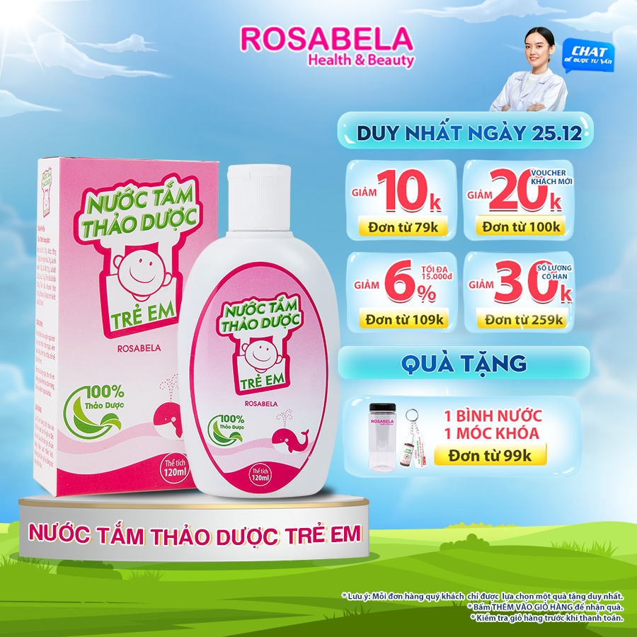 Nước tắm thảo dược cho bé Rosabela ngừa rôm sảy, hăm da, mẩn ngứa