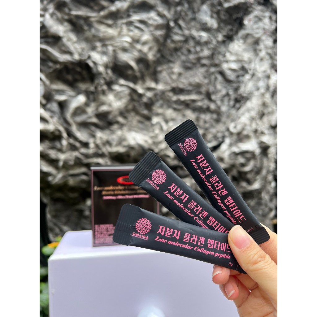 Collagen siêu vi nano Low Molecular Collagen Peptide Biotin Glutathione Elastin Collagen Golden Herb 200 Da 60 gói