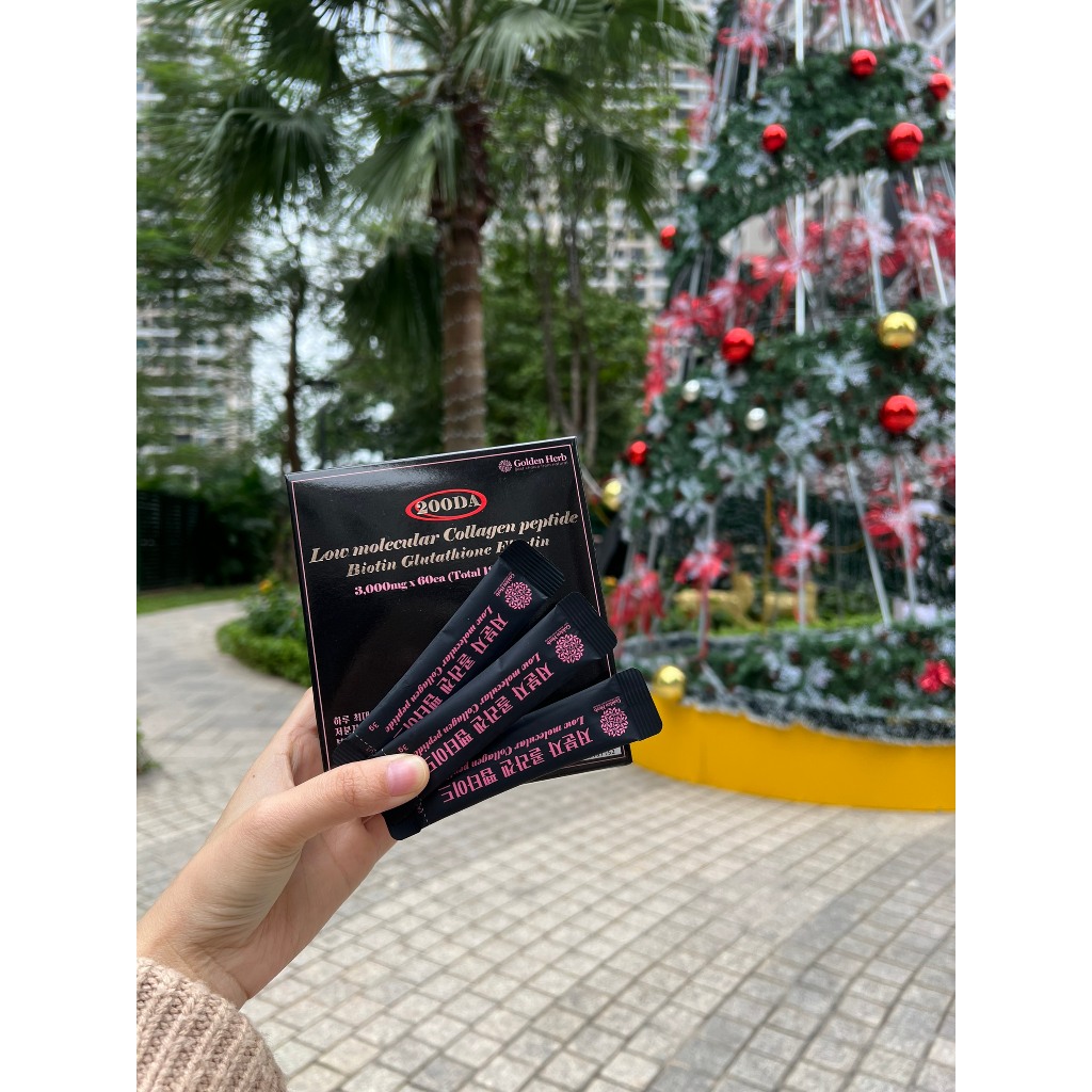 Collagen siêu vi nano Low Molecular Collagen Peptide Biotin Glutathione Elastin Collagen Golden Herb 200 Da 60 gói