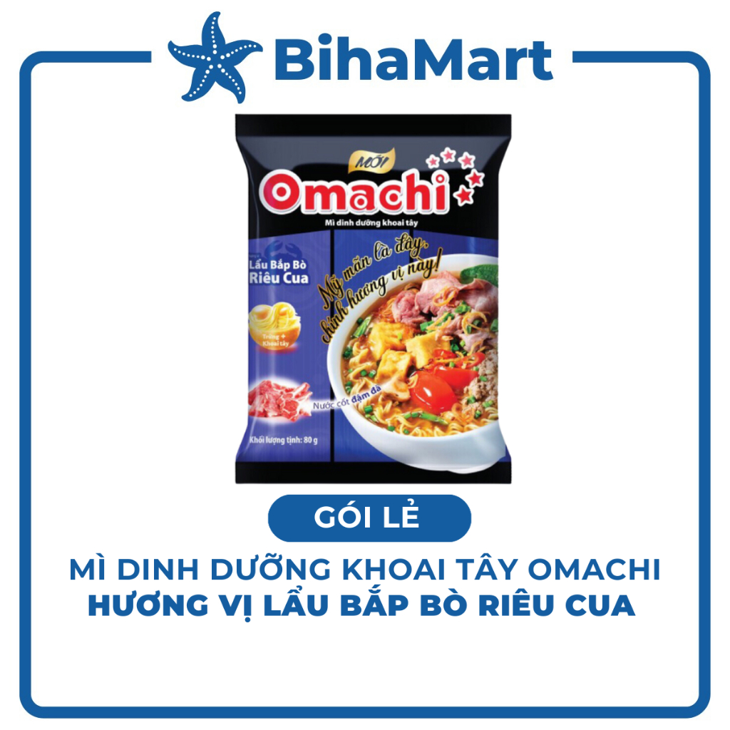 [GÓI LẺ] - MASAN - Mì Omachi GÓI hương vị Lẩu Bắp Bò Riêu Cua - Mì ăn liền khoai tây Omachi Lẩu Bắp Bò Riêu Cua 80g/gói