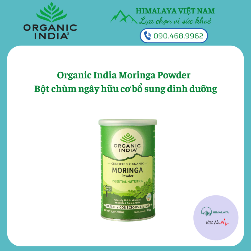 Organic India Moringa Powder- Bột chùm ngây hữu cơ bổ sung vitamin dưỡng chất 100g