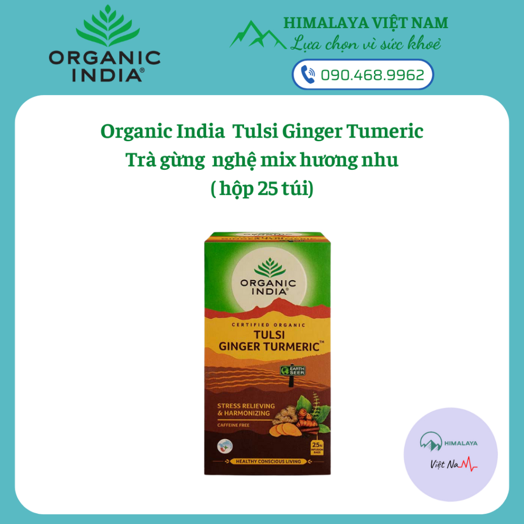 Organic India Tulsi Turmeric Ginger- Trà thảo mộc mix hương nhu tía gừng nghệ bảo vệ sức khỏe