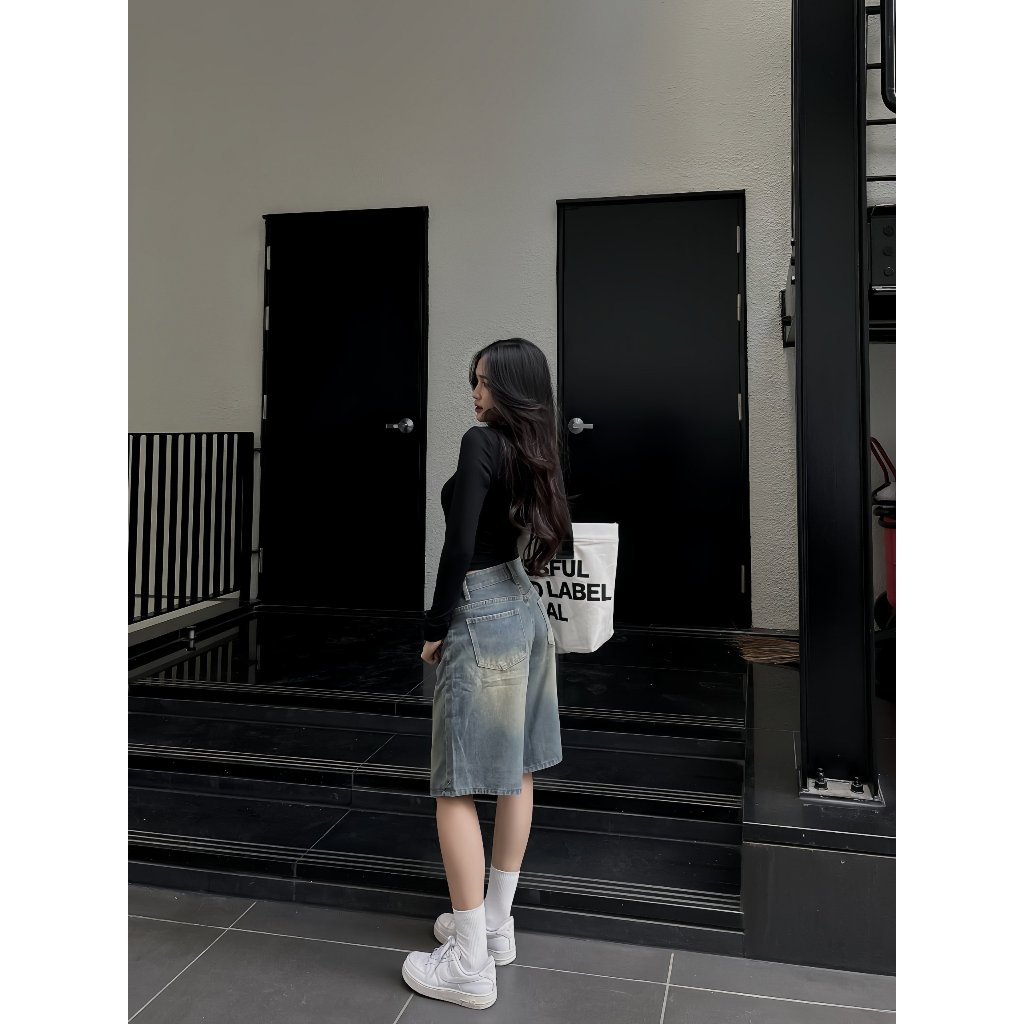 Quần Short Jeans Nữ- Quần Short Lửng ống rộng brand Calem.Club