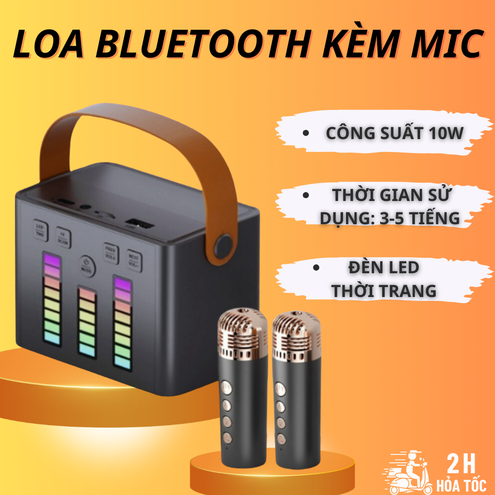 Loa Bluetooth Mini Kèm Mic Không Dây Dễ Thương Karaoke Có Đèn Led Chống Thấm Nước Hát Siêu Êm Siêu Đáng Yêu