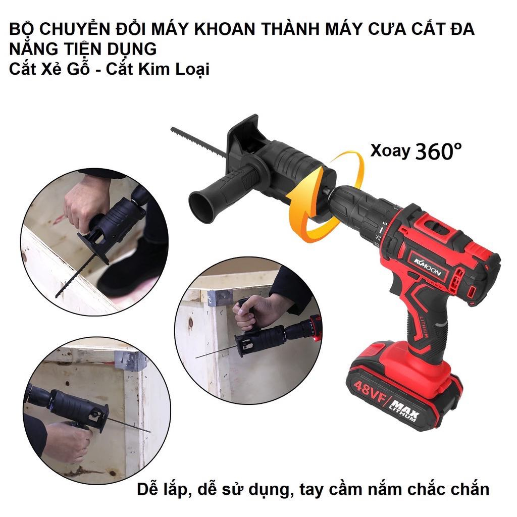 Bộ Chuyển Đổi Máy Khoan Thành Máy Cưa Điện Cầm Tay Kèm 3 Lưỡi Cưa Gỗ Kim