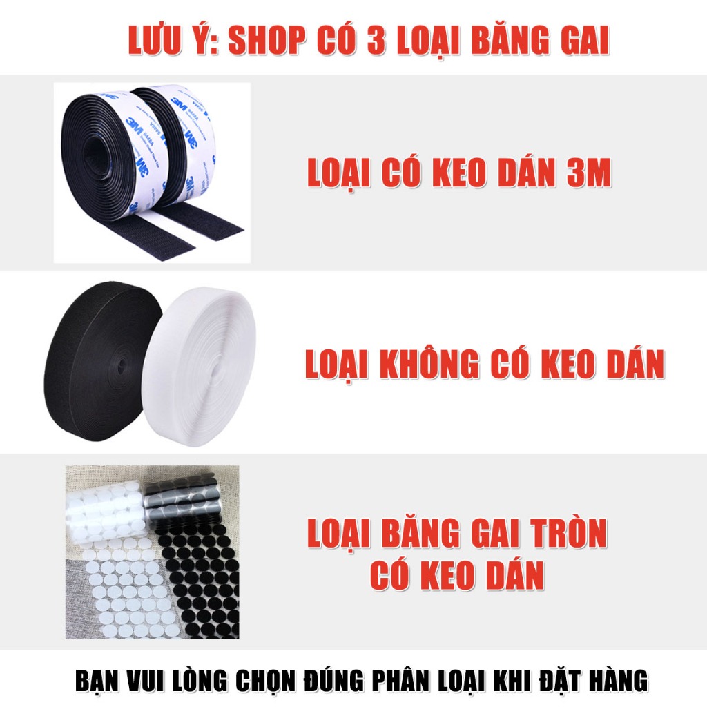 Dây quấn Băng gai Velcro có keo 3M, Băng gai tròn dính khóa nhám gai, miếng dán vải 2 mặt dán giày, túi xách, quần áo