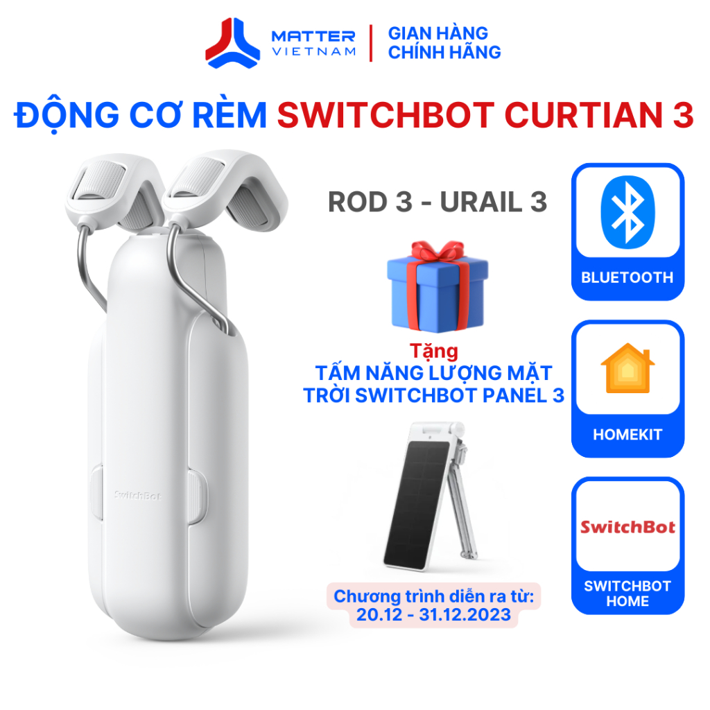 SwitchBot Curtain 3 - Rod 3, U Raii 3 - Điều khiển rèm thông minh tự động SwitchBot, cài đặt hẹn giờ, kết nối Bluetooth