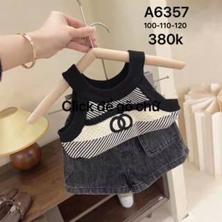 ( THANH LÝ HÀNG NEW ) Đồ bộ bé gái áo thun yếm + Quần sort đen A6357( hàng QC)