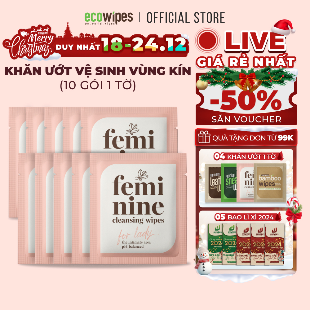 Combo 10 gói khăn giấy ướt phụ khoa travel size Ecowipes vệ sinh vùng kín phụ nữ hương Daisy size 15x20cm nhỏ gọn bỏ túi