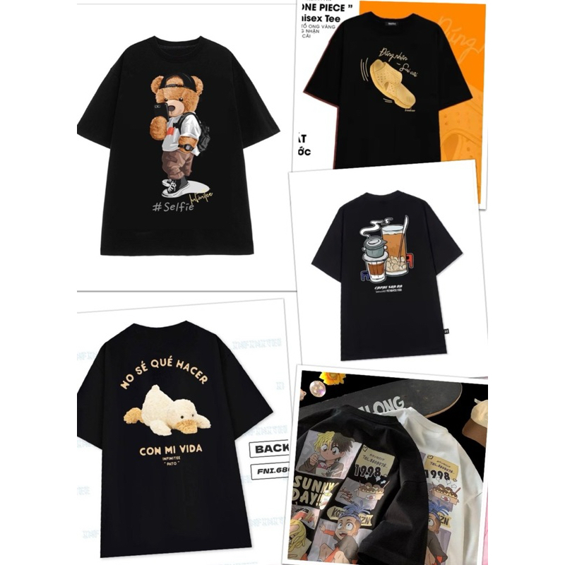 Áo thun unisex nam nữ phông rộng hình ngẫu nhiên