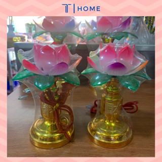 Bộ 2 đèn thờ cúng hoa sen cánh 7 màu thờ phật, ông địa, thần tài - phongthuyhomet
