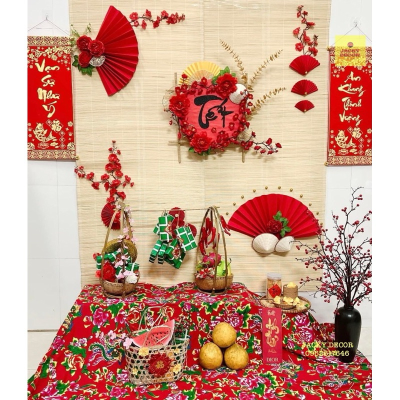 Vải con công đỏ trang trí , decor tết, làm khăn trải bàn bao cấp