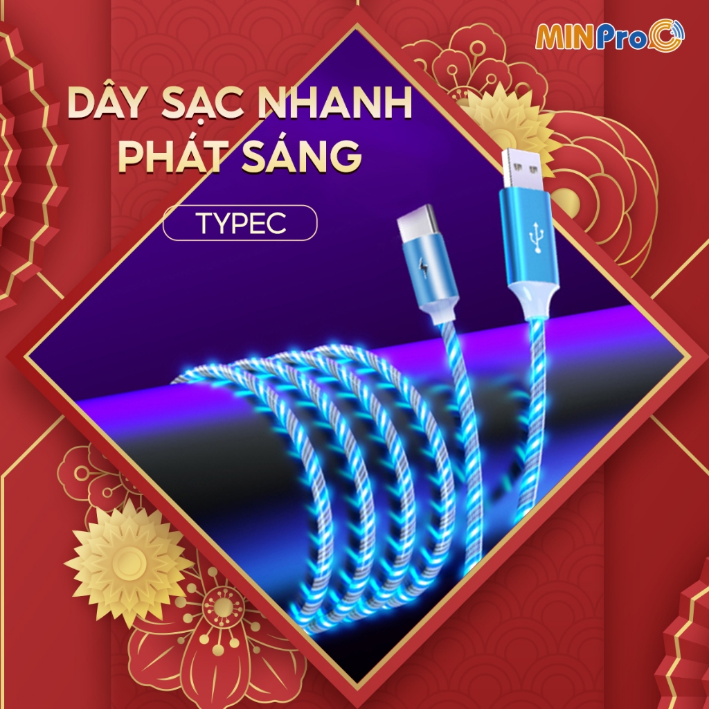 Cáp sạc nhanh 3 đầu phát sáng TypeC, Lai-ning, Micro USB có đèn led - MINPRO