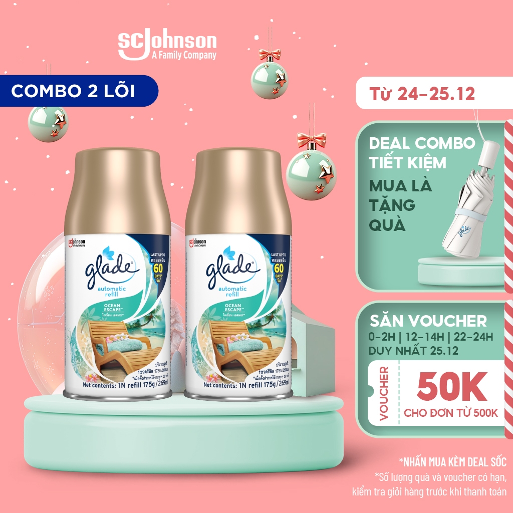 [COMBO MỚI] Bộ 2 Glade Lõi Xịt Tự Động Biển Phiêu Bồng 175G