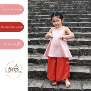 Bộ yếm đào lụa bé gái cao cấp, Set yếm đào truyền thống bé gái