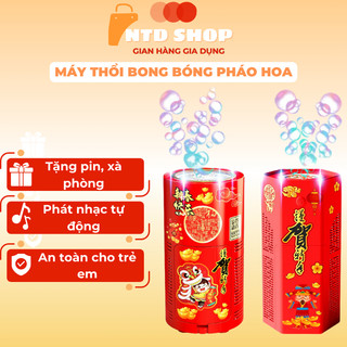 Máy thổi bong bóng pháo hoa tự động, loa bắn bong bóng có nhạc và đèn led trang trí năm mới