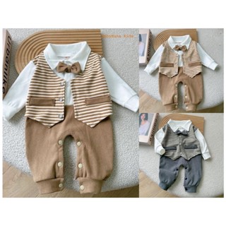 Body Công Tử Kẻ Nâu Dài Tay Lót Lông Cho Bé, Bộ Đồ Liền Thân Thu Đông Bé Trai Ấm Áp từ 3-12kg