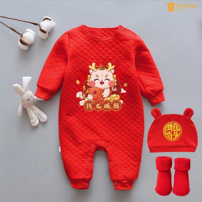 Body Tết Rồng 2024 Trần Bông Đỏ 3 Lớp LOTUKA Cho Bé, Bodysuit Tết Tài Lộc Cho Bé Trai Bé Gái, Quần Áo Trẻ Em 3-12kg