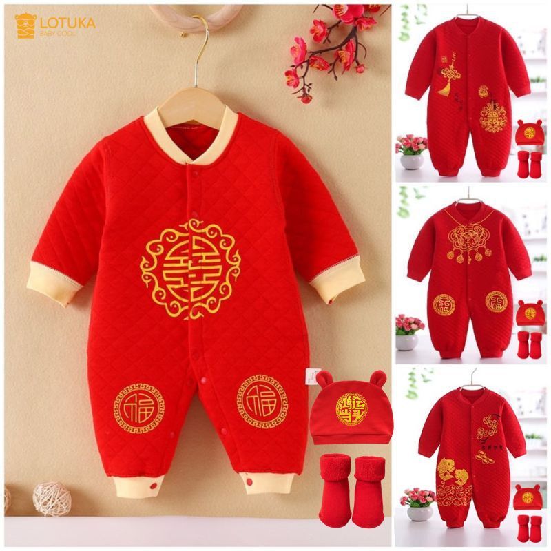 Body Tết Tài Lộc Trần Bông 3 Lớp Ấm Áp LOTUKA Cho Bé, Bobysuit Cho Bé Trai Bé Gái, Quần Áo Tết, Quần Áo Trẻ Em 3-12kg