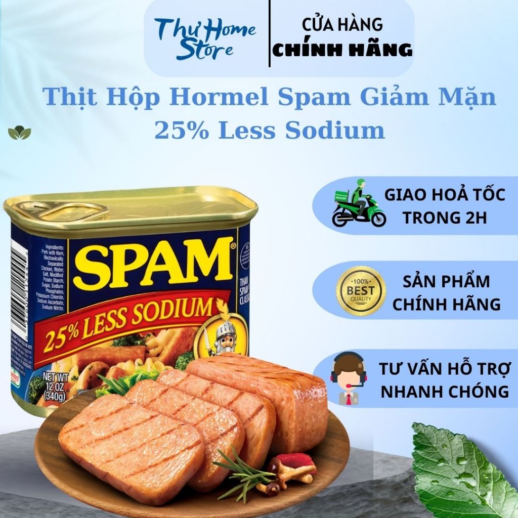 Thịt Hộp Hormel Spam Giảm Mặn 25% Less Sodium (340g) Mỹ