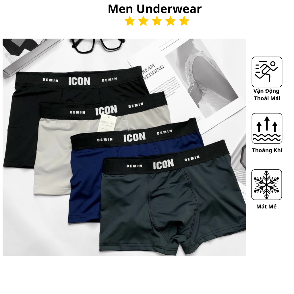 Combo 4 quần lót nam boxer thun lạnh HQ03 cao cấp co dãn 4 chiều thoáng khí QUỲNH DƯ