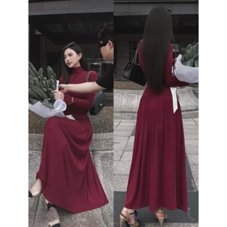  Váy dài tay cổ lọ chiết eo dáng dài Set đầm áo body ôm sát dáng xòe phong cách tiểu thư sang chảnh LOẠI 1 