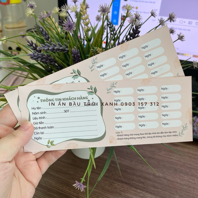 Phiếu bảo hành - kèm hướng dẫn chăm sóc sau phun xăm 7x18cm