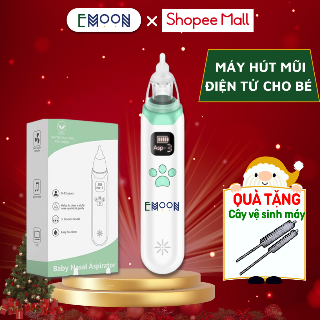 Máy hút mũi cho bé EMOON điện tử, phù hợp trẻ sơ sinh, hút nhẹ nhàng êm ái sạch sẽ an toàn không đau, bảo hành 12 tháng