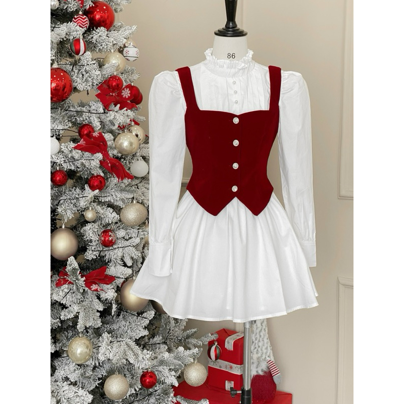 Set Cara Đầm Sơmi Phối Ghile