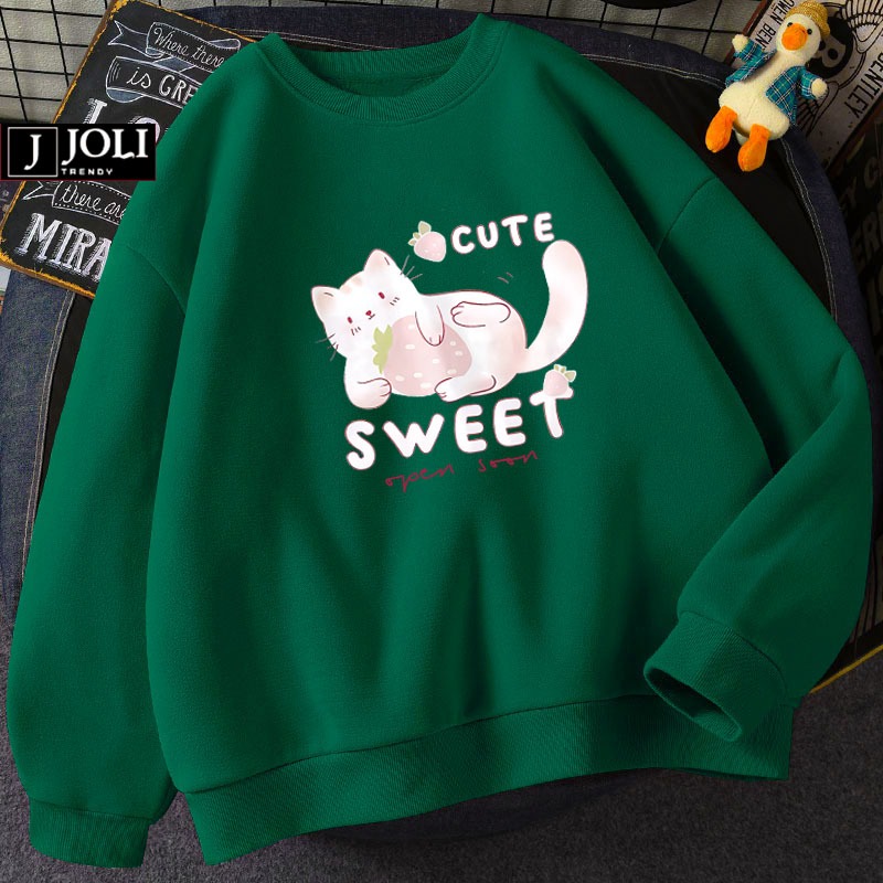 Áo Sweater Mèo Sweet Nam Nữ By JOLI Unisex Chất Nỉ Lót Bông Form Rộng