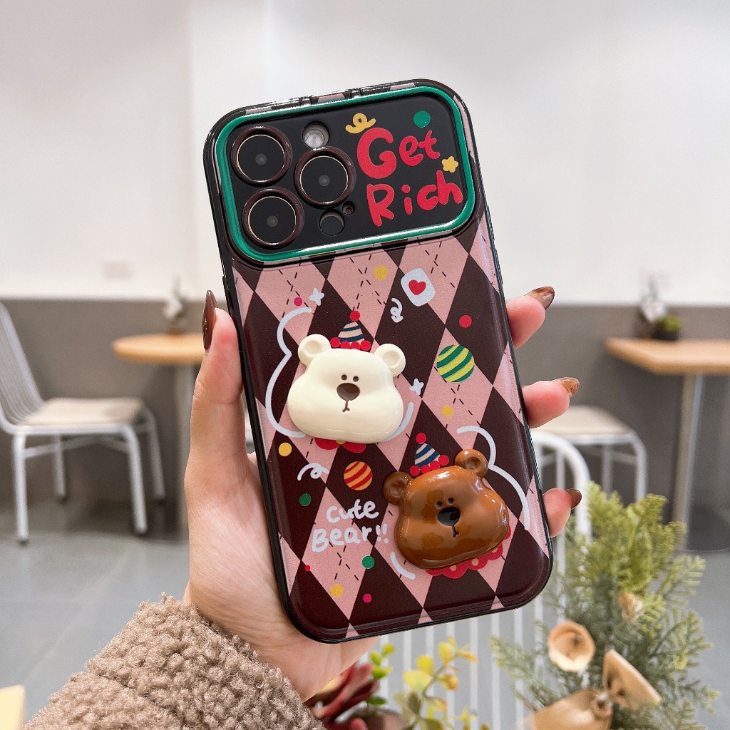 Ốp Giáng sinh Charm Gấu Nâu có gương dành cho iPhone Xsmax 11 12 13 14 15 Pro Promax