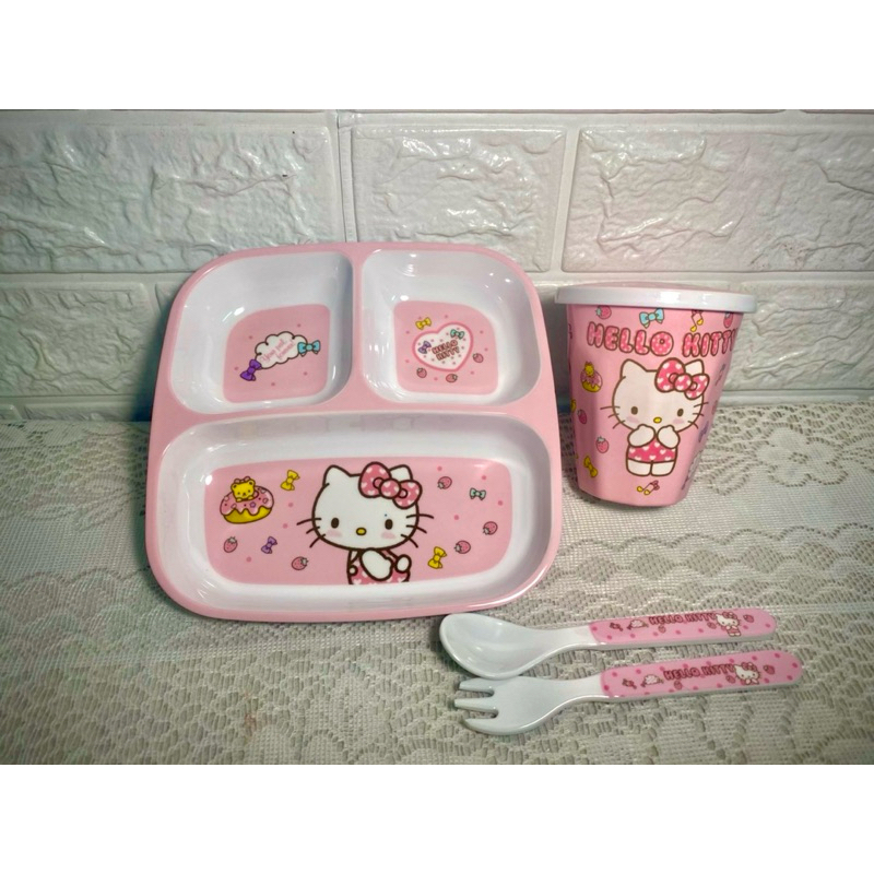 Bộ bát đĩa khay ăn dặm cho bé Hello Kitty ảnh thật